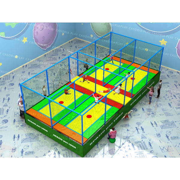 TRAMPOLINI "PRO" 4 TAPPETI CON PASSERELLA CENTRALE MT. 10,8 X 5,3 X 3,5 (H) DIVISORI ESCLUSI