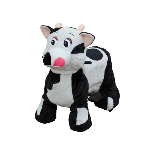 PELUCHE CAV. A BATTERIA CON GETTONIERA MUCCA CM. 100 X 65 X 90 (H)
