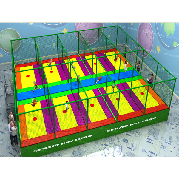 TRAMPOLINI "PRO" 10 TAPPETI CON PASSERELLA CENTRALE MT. 13,1 x 10,8 x 3 (h) DIVISORI ESCLUSI