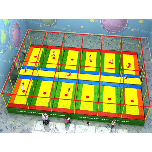 TRAMPOLINI "PRO" 12 TAPPETI CON PASSERELLA CENTRALE MT. 15,7 x 10,8 x 3 (h) DIVISORI ESCLUSI