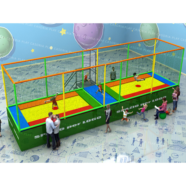 TRAMPOLINI "PRO" 2 TAPPETI CON PASSERELLA CENTRALE MT. 10,8 x 2,7 x 3 (h) DIVISORI ESCLUSI