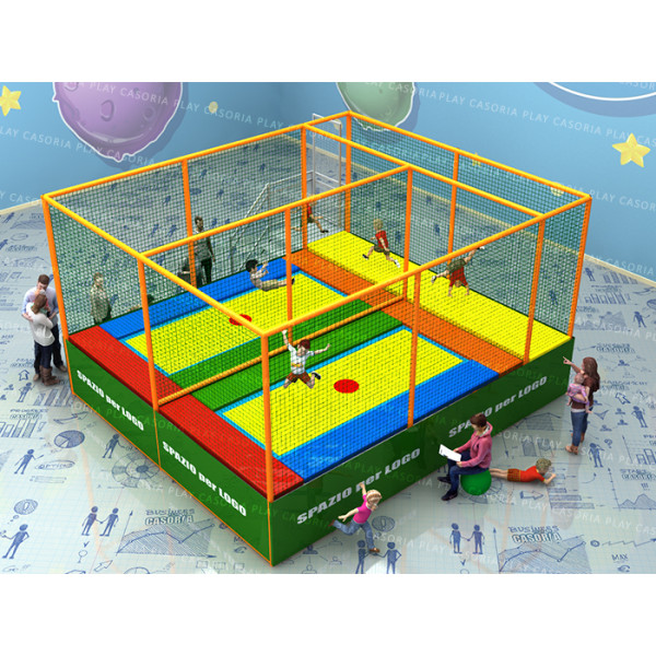 TRAMPOLINI "PRO" 2 TAPPETI CON PASSERELLA LATERALE MT. 5,3 x 5,9 x 3 (h) DIVISORI ESCLUSI