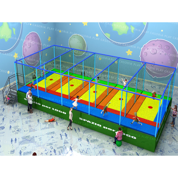 TRAMPOLINI "PRO" 5 TAPPETI CON PASSERELLA LATERALE MT. 13,1 X 5,9 X 3 (h) DIVISORI ESCLUSI