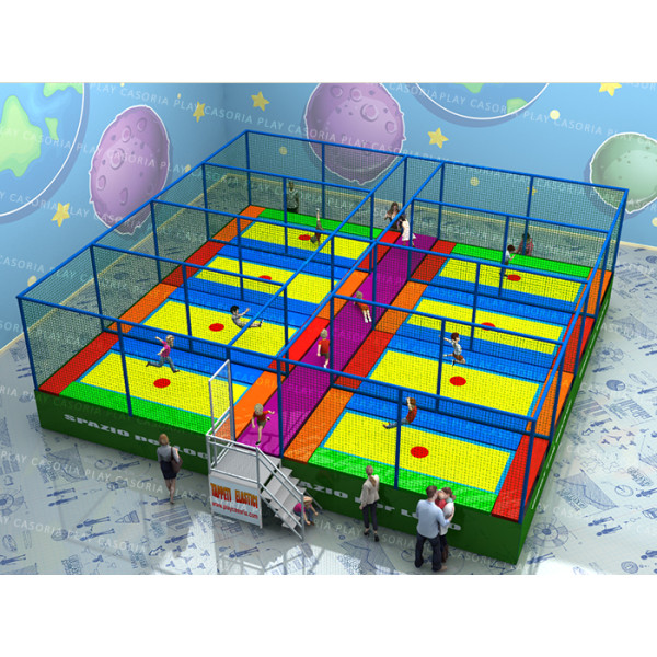 TRAMPOLINI "PRO" 8 TAPPETI CON PASSERELLA CENTRALE MT. 10,8 x 10,5 x 3 (h) DIVISORI ESCLUSI