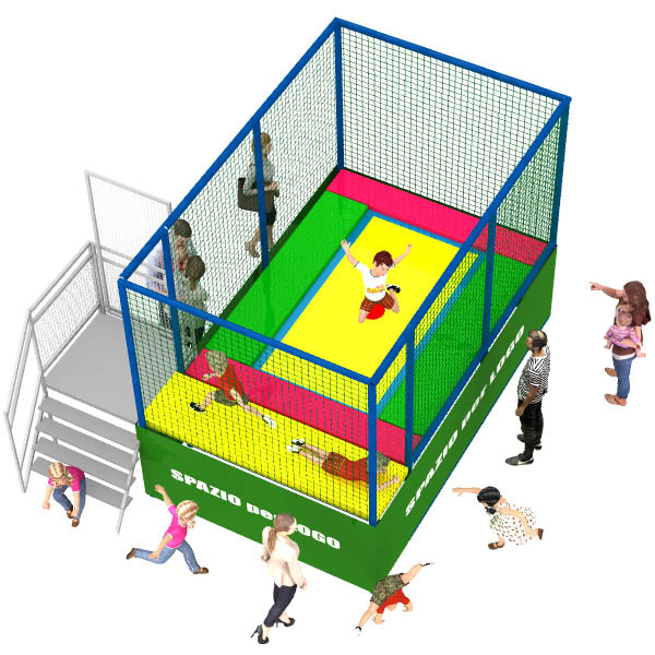 TRAMPOLINI "SMART" 1 POSTAZIONE CON PASSERELLA LATERALE DIM. MT. 3,6 X 2,32 X 3 (h) DIVISORI ESCLUSI