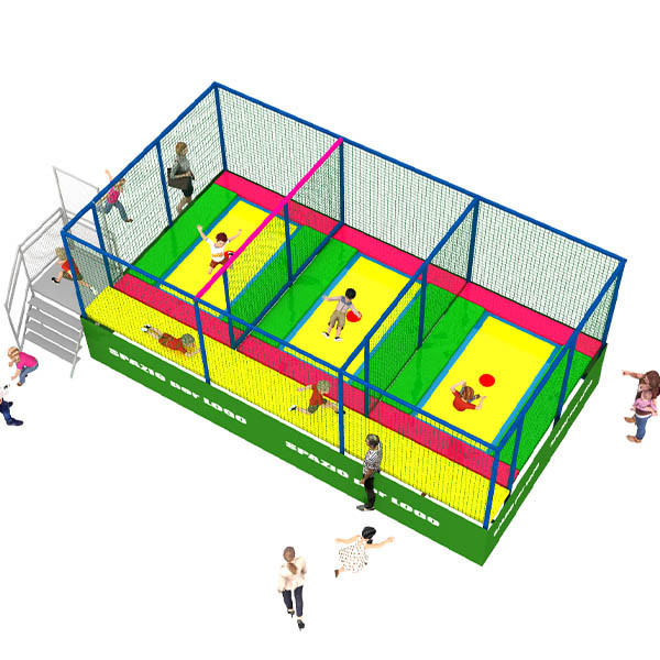 TRAMPOLINI "SMART" 3 POSTAZIONI CON PASSERELLA LATERALE DIM. MT. 6,9 X 3,6 X 3 (h) DIVISORI ESCLUSI