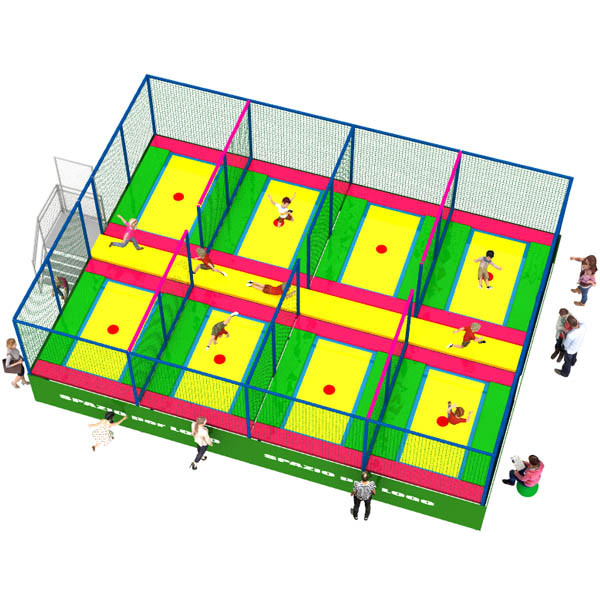 TRAMPOLINI "SMART" 8 POSTAZIONI CON PASSERELLA CENTRALE MT. 9,1 X 6,6 X 3 (H) DIVISORI ESCLUSI