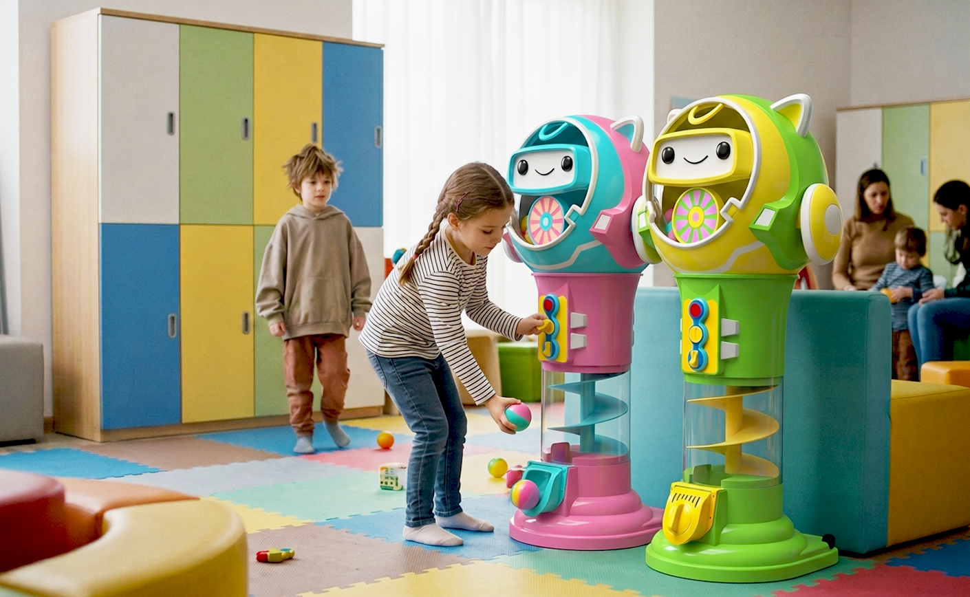 Distributori palline per ludoteche: giochi a moneta, premi e redemption